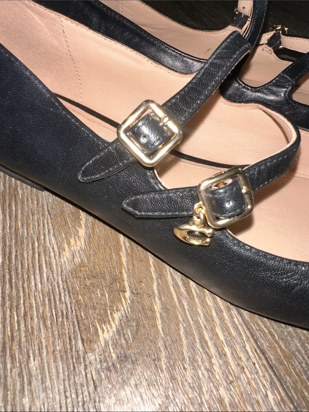 Coach Whitley Black Leather Double Strap Mary Jane Ballet Flats Size 8